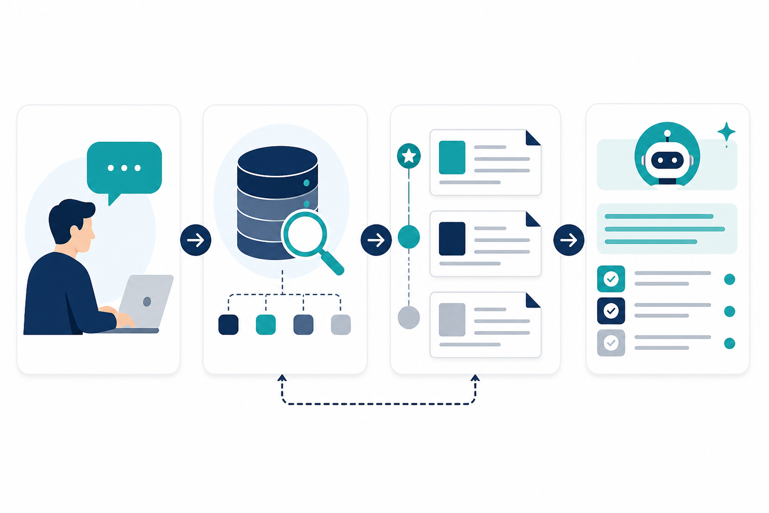 Diagram: A simple flow diagram showing a user query moving through an AI model's retrieval-augmented generation pipeline, from search/index lookup to source ranking to final generated answer with citations for Why AI Recommends Some SaaS Products and Not Others