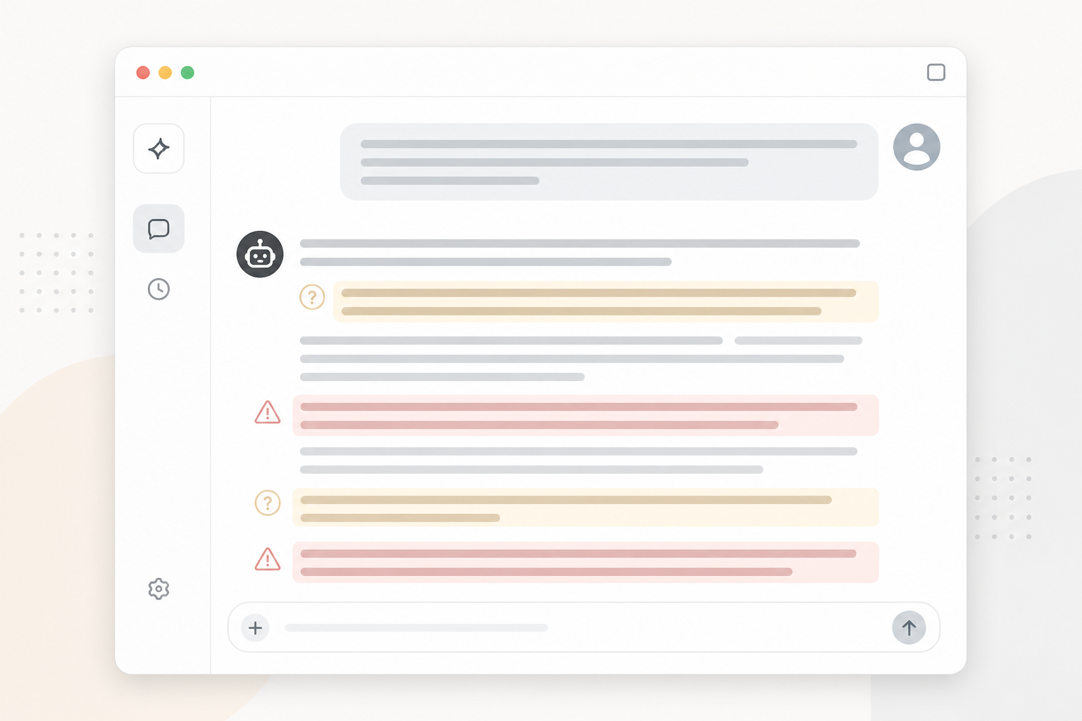 Illustration: A mock screenshot-style graphic showing a sample AI chat response with hedged, caveat-heavy language about a fictional brand, with key negative framing phrases subtly highlighted for Why Being Mentioned by AI Isn't Enough: Sentiment Matters
