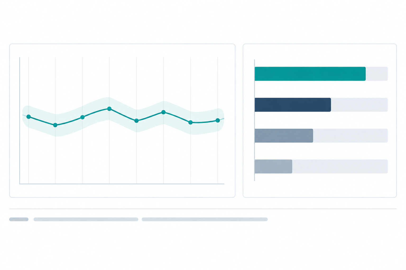 Chart: Mock leadership dashboard slide showing a visibility score trend with variation band, a share-of-voice bar chart versus three competitors, and a short methodology footnote for Why ChatGPT Answers Change Daily and How to Track Your Brand