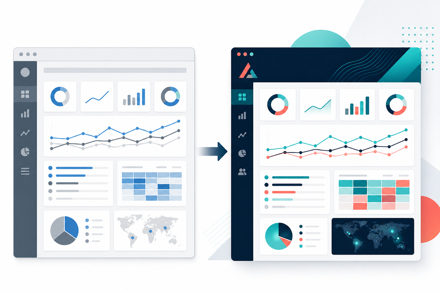 Diagram: Side-by-side comparison diagram showing a generic competitive intel dashboard on one side being rebranded with an agency's custom logo and colors on the other side, clean minimal design, arrows indicating the transformation for Why Whitelabel Competitive Intelligence Is an Agency Growth Lever